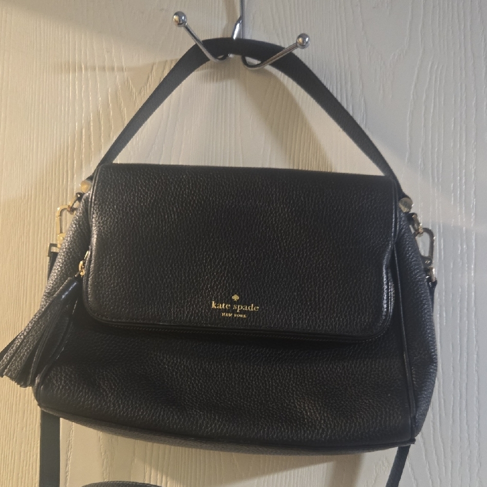 kate spade New York Black Pebbled Leather Top-Handle Satchel with Tassel